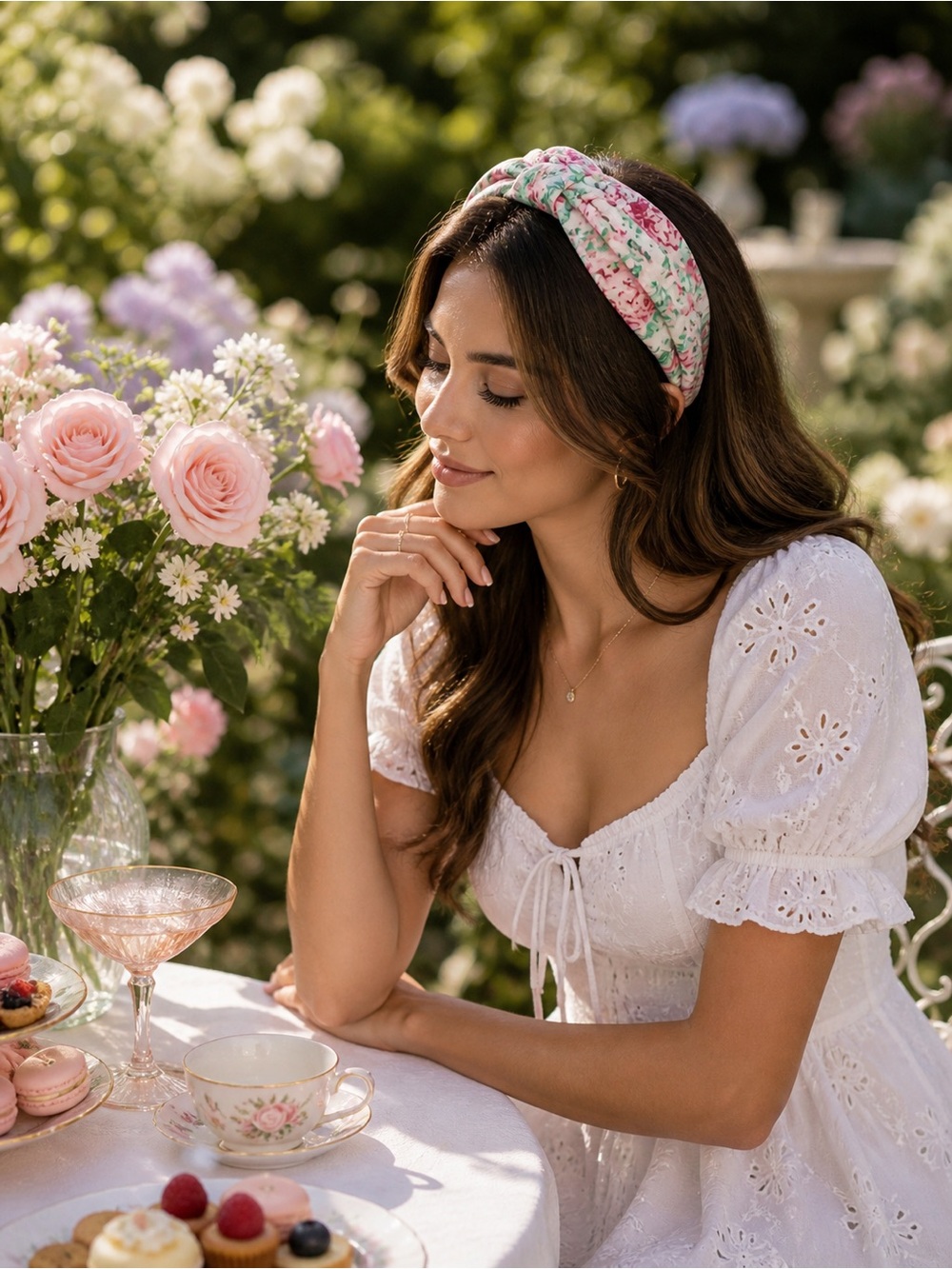 ☀️Miss Fleur Floral Knotted Headband Pink Green Print Padded Top Knot